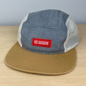 Summer Sessions NH Surf Shop 5 Panel Strapback Hat Mesh Gray Patch Logo